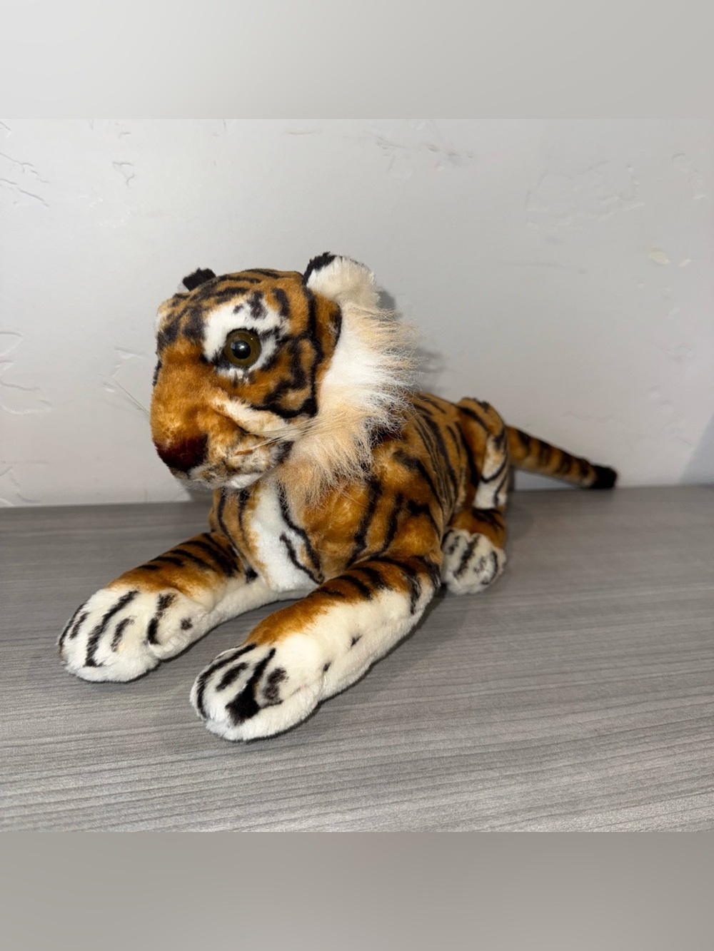 Vintage Tiger 13” Plush Laying Down Stuffed Animal Realistic Toy Safari Decor
